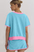Turquoise MAMA Bow Patched Graphic Contrast Trim Tee and Mini Skirt Set